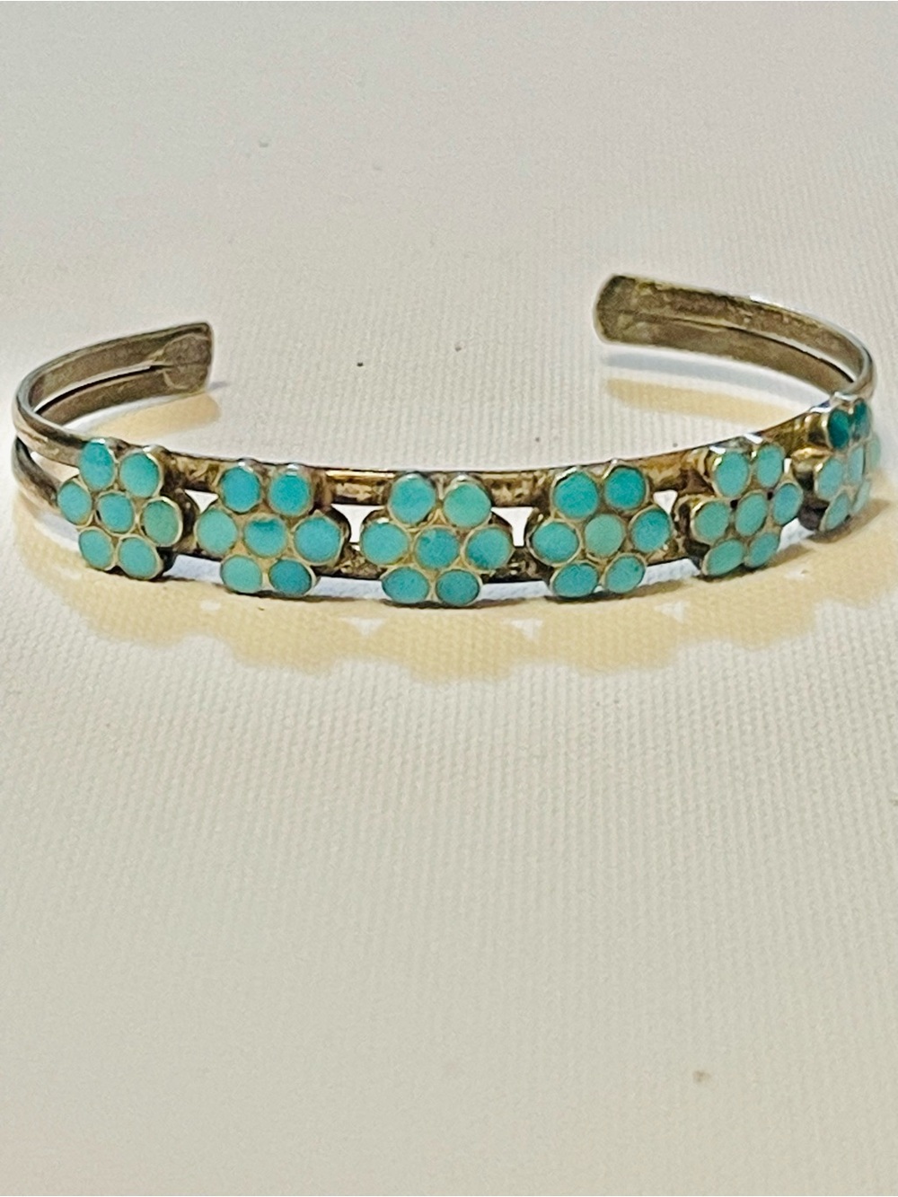 VTG Native American Zuni Sterling Cuff Bracelet Turquoise cluster Sz 5.75-6"